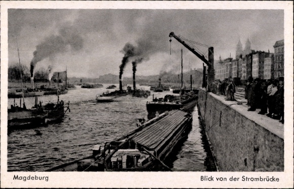 Postcard Magdeburg on the Elbe, view from the Strombrücke
