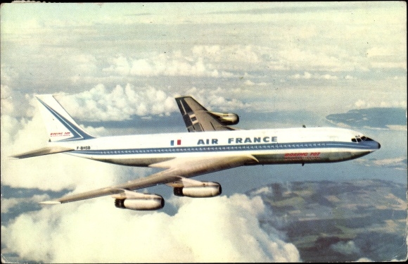 Postcard French passenger aircraft of Air France, Boeing 707 Intercontinental, F-BHSB