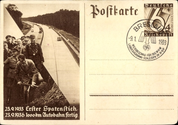 Ganzsachen Ak Hitler, Autobahn, Erster Spatenstich 23.9.1933