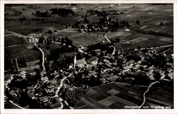 Postcard Königsdorf in Upper Bavaria, aerial photograph