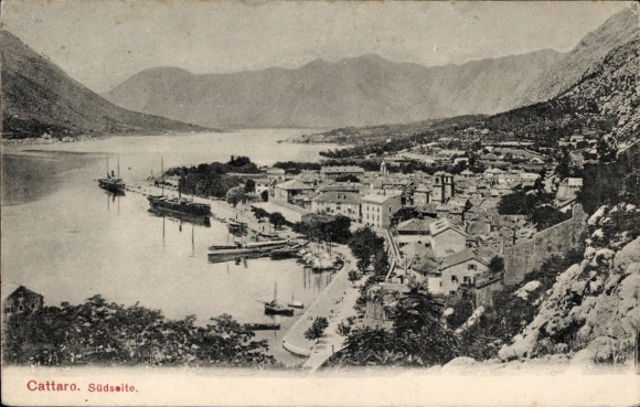KP Kotor Cattaro Czarnogóra, południowa strona zatoki, panorama