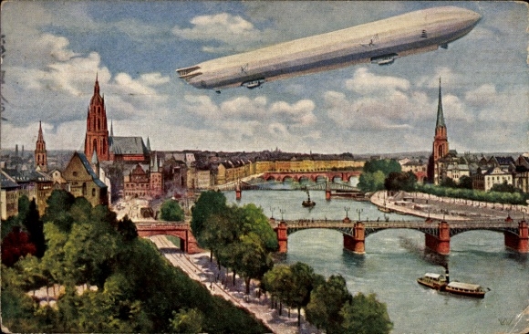 Artist Postcard Frankfurt am Main, International Aviation Exhibition, Zeppelin