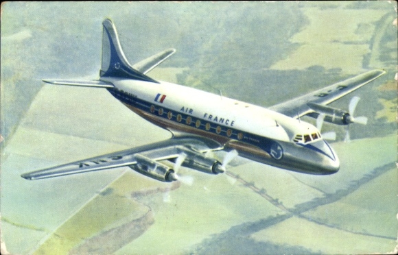 Postcard French passenger plane, Air France, Vickers Viscount