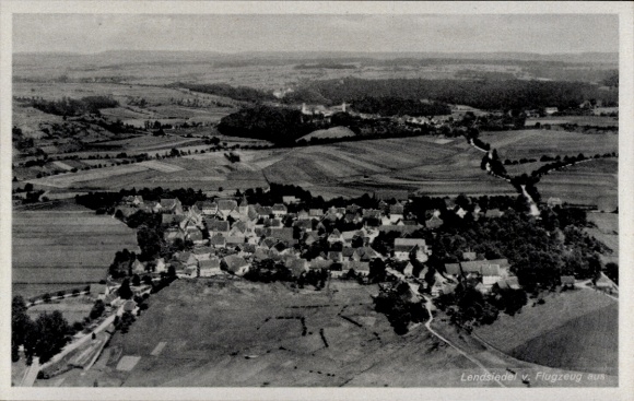 Postcard Lendsiedel Kirchberg an der Jagst in Baden Württemberg, aerial view of landscape, houses,