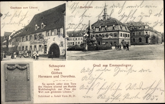 KP Emmendingen im Breisgau Baden, Gasthaus Zum Löwen, Marktplatz, Goethe's Hermann and Dorothea