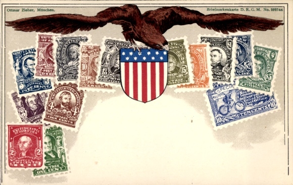 Postzegels wapen Ak USA, Amerikaanse vlag, adelaar