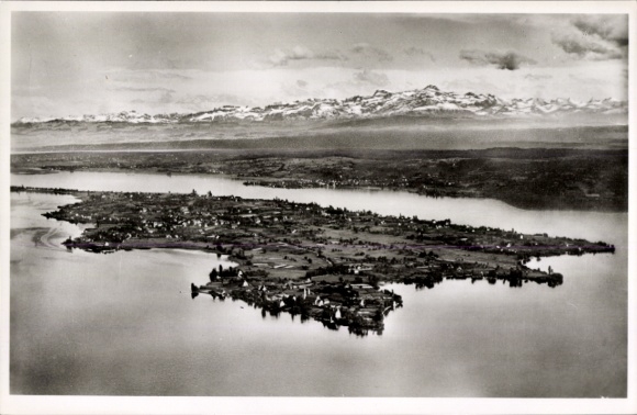 Ak Insel Reichenau Bodensee, Säntisblick, Fliegeraufnahme