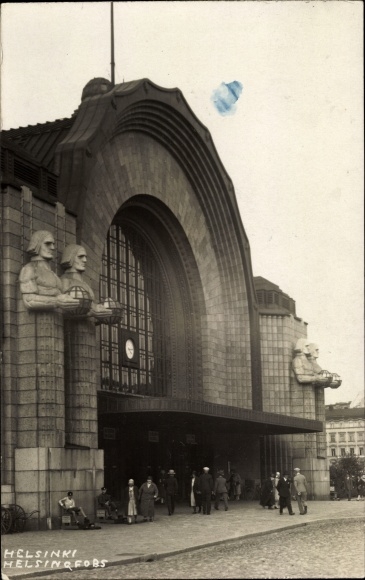 Postcard Helsinki Helsingfors Finland, Train Station
