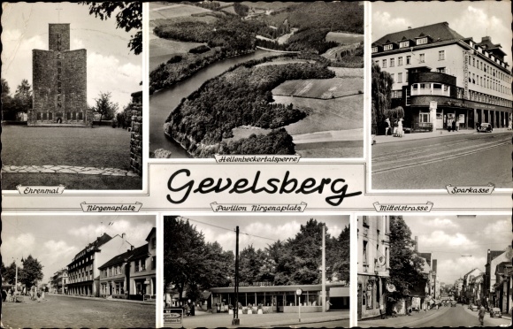 Ak Gevelsberg in het Ruhrgebied, gedenkteken, Hellenbeckertalsperre, paviljoen Nirgenaplatz