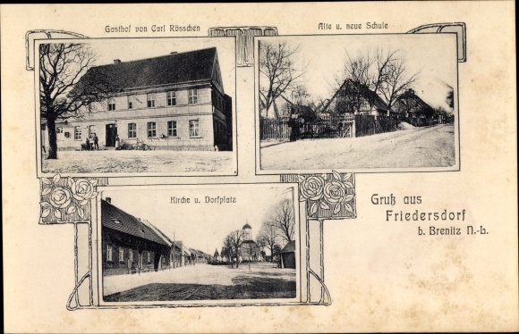 Art Nouveau PC Friedersdorf Sonnewalde Elbe Elster Brandenburg, school, church, inn