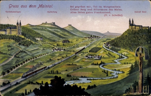 Postcard Bad Staffelstein am Main Upper Franconia, Staffelberg, Maintal, Castle