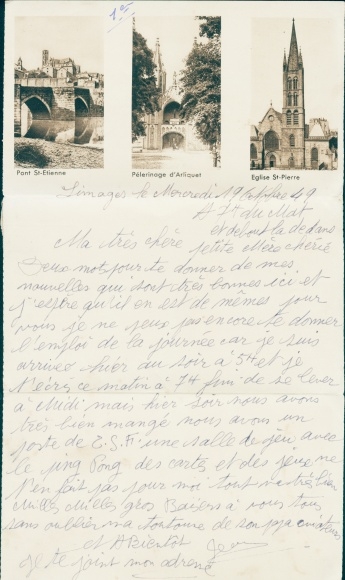 Postcard Limoges Haute-Vienne, train station, St-Pierre church, St-Etienne bridge