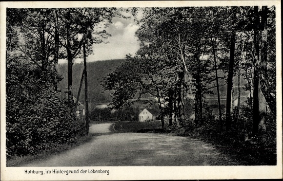 Postcard Hohburg Lossatal in Saxony, local area, forest path, Löbenberg, Gasthaus zum Löbenberg
