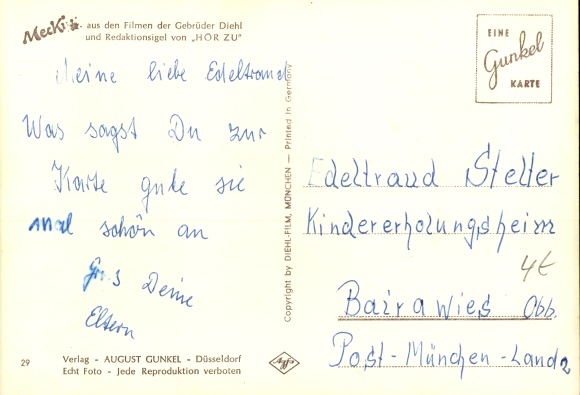 Postcard Mecki the hedgehog, take your time and think of me, car