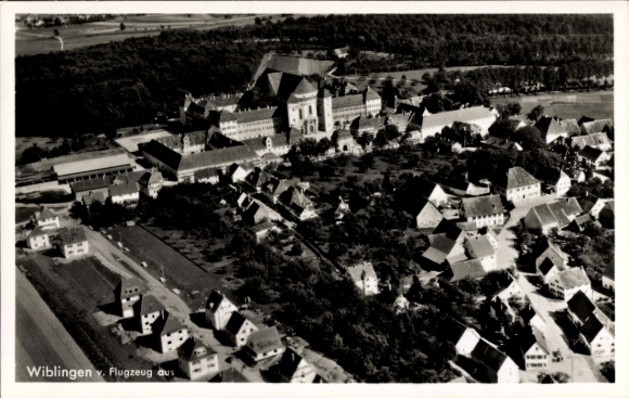 Ak Wiblingen Ulm an der Donau Baden, Luftbild von  große Gebäude, Wohnhäuser, Landschaft
