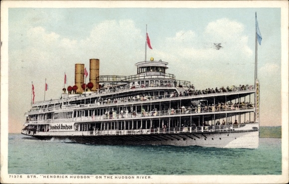 Postcard Steamer Hendrick Hudson, Hudson River, Paddle Steamer