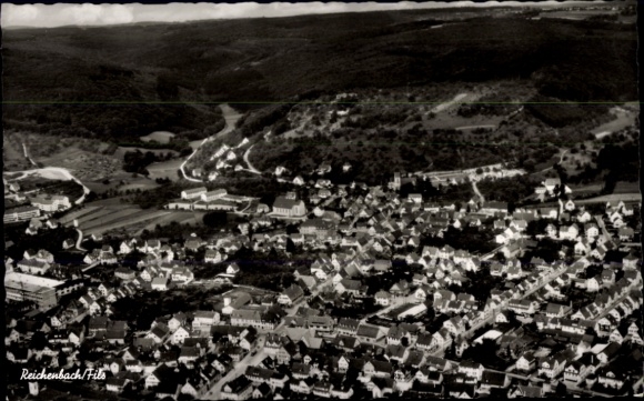 Postcard Reichenbach an der Fils Württemberg, aerial photograph