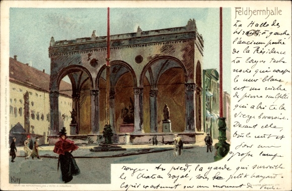 Künstler Litho Kley, Heinrich, München Bayern, Passanten vor der Feldherrnhalle