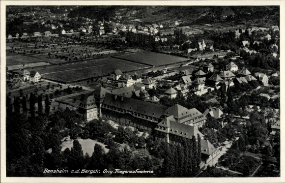 Postcard Bensheim on the Bergstrasse Hesse, aerial photograph, Hotel Deutsches Haus, typical architecture, l