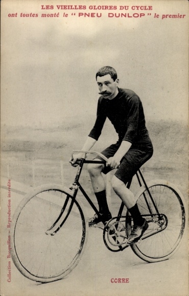 Postcard cyclist Corre, tire Dunlop, advertising