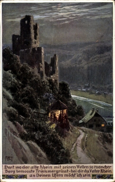 Song Artist Postcard Hey, Paul, Folk Song Card No. 97, Where the old Rhine with its waves