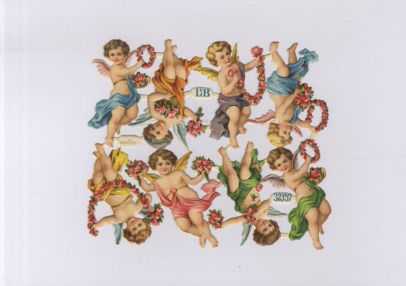 Oblate complete block L&B 32357, angel with flower wreaths, approx. 15 x 18 cm