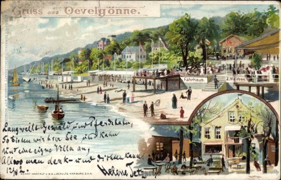 Chromo-Litho Hamburg Altona Oevelgönne, waterfront, ferry house