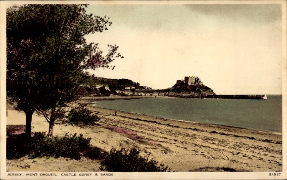Ak Gorey Jersey Kanalinseln, Mont Orgueil Castle, Strand, Mont Orgueil, Castle Gorey, Wasser, Bäu