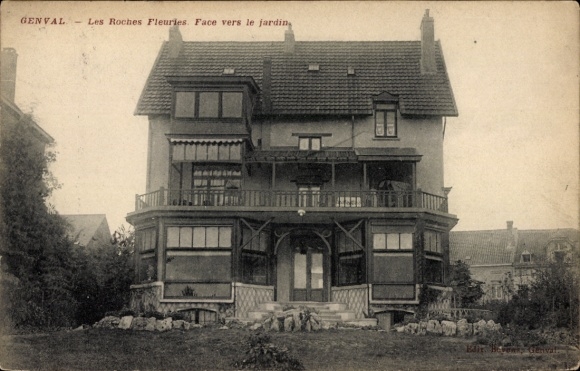 Ak Genval les Eaux Wallonisch Brabant, Les Roches Fleuries, Face vers le jardin, Villa