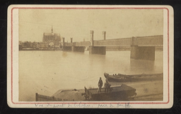 CdV Photo Cologne on the Rhine, Rhine bridge with view to Cologne Cathedral