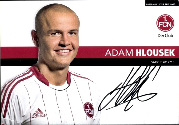Autograph card footballer Adam Hlousek, 1. FC Nuremberg, autograph