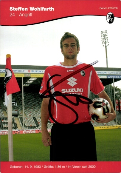 Autograph card footballer Steffen Wohlfahrt, SC Freiburg, autograph
