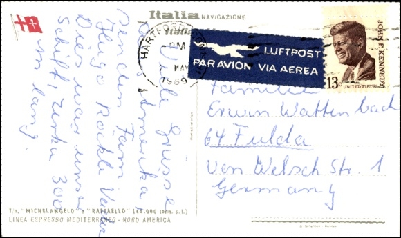 Postcard TN Michelangelo, Raphael, Italian Line