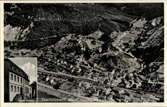 Postcard Saarhölzbach Mettlach in Saarland, aerial photograph, Gasth. Thieser