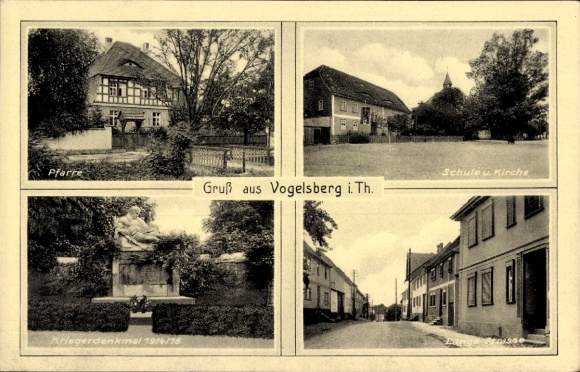 Vogelsberg Memorial in Thuringia, Lange Straße, school, church, parish, war memorial