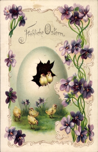 Embossed Postcard Congratulations Easter, chick, Easter egg, violet
