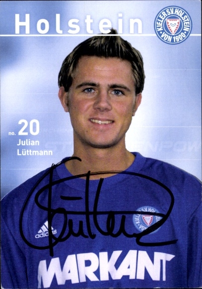Karta z autografem piłkarza Juliana Lüttmanna, Holstein Kiel, autograf