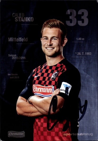 Autogrammkarte Fußballer Caleb Stanko, SC Freiburg, Autogramm