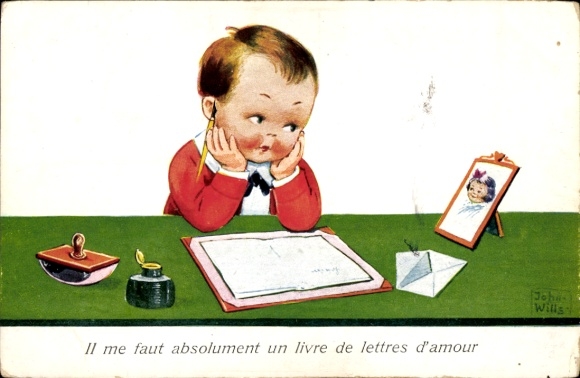 Artist Postcard Wills, John, Boy Writing a Love Letter