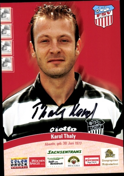 Autogrammkarte Fußballer Karol Thaly, FSV Zwickau, Autogramm