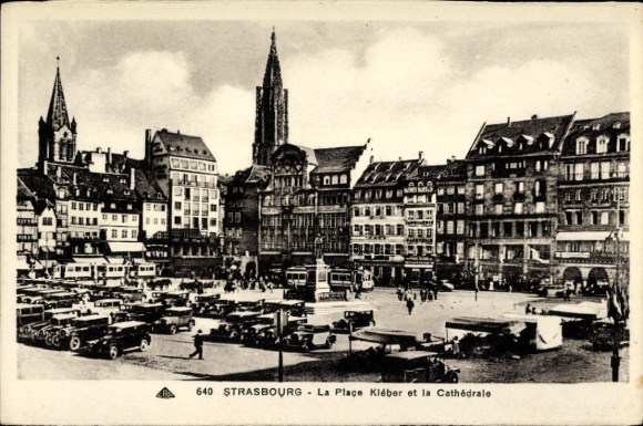 Postcard Strasbourg Strasbourg Alsace Bas Rhin, Place Kléber, Cathedral, buildings, cars