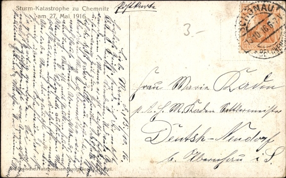 Postcard Chemnitz in Saxony, destroyed buildings, storm disaster 1916