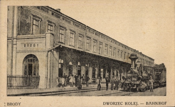 Ak Brody Groß Blumberg an der Oder Neumark Ostbrandenburg, Bahnhof, Eisenbahn