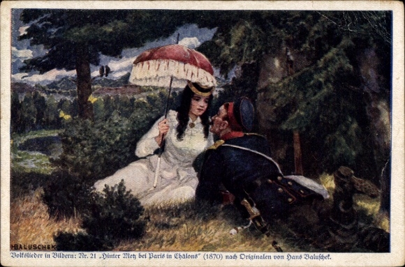 Artist Postcard Baluschek, Hans, Hinter Metz near Paris in Chalons, folk songs 21