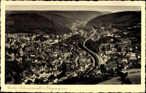 Postcard Calw in the Black Forest, aerial photograph