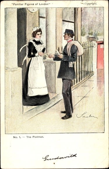 Artist PC Familiar Figures of London, The Postman, postman, maid