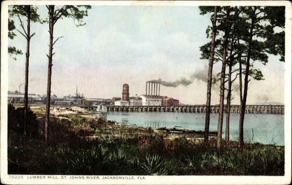 Ak Jacksonville Fla. VS, houtzagerij, St. John's River