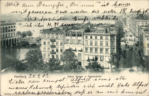 Postcard Hamburg Mitte Neustadt, Main Post Office, General Post Office, Small Inner and Outer Alster, Wasseran