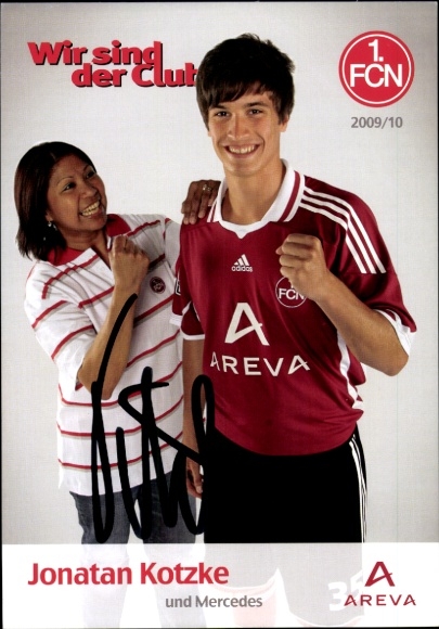 Autograph card footballer Jonatan Kotzke and Mercedes, 1. FC Nuremberg, autograph