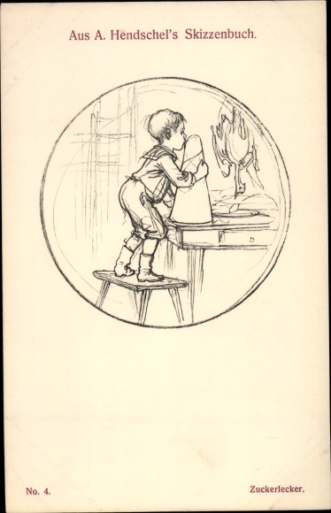 Kunstenaarskaart Hendschel, Albert, Zuckerlecker, Junge mit Zuckerhut